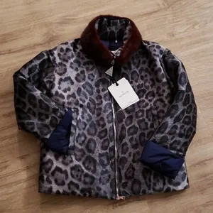 Moncler Blue Silver Leopard Fur Trim Feminine Luxury Down Puffer Size 1~Small thumbnail 1