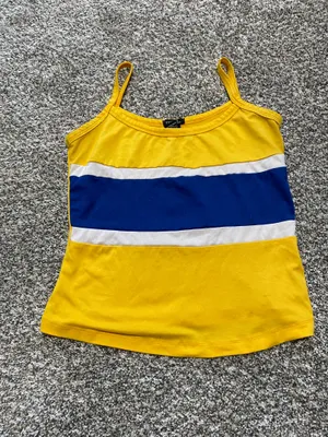 Rue 21 Yellow & Navy Blue Striped Cropped Tank Top thumbnail 2