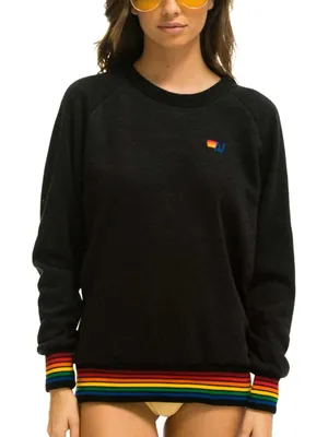 Aviator Nation Women’s Rainbow Rib Crew Neck Sweatshirt Charcoal Gray Size M thumbnail 1