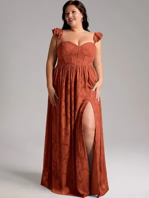 Azazie Atelier Terracotta Floral Jacquard Maxi Dress Size 18 thumbnail 2