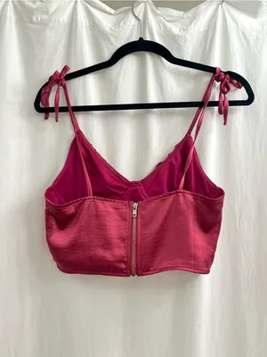 Lulu's Satin Corset Crop Top - Berry Red thumbnail 2