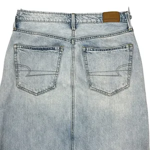 American Eagle 90s Maxi Skirt 4 Light Wash Distressed Denim Slit Grunge READ!‎ thumbnail 11