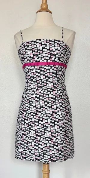 Byer California Vintage 90s Eccentric Purse Print Black & Pink Babydoll Dress thumbnail 1