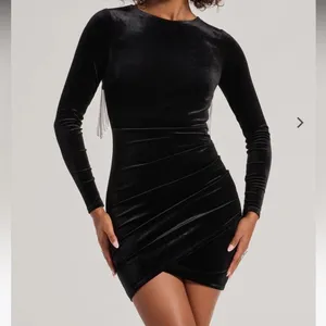 Rhinestone Fringe Backless Velvet Mini Dress Size Small thumbnail 3