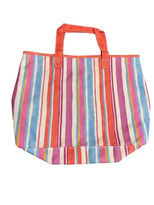 Estee Lauder Striped Tote Bag Matching Pouch Set Multicolor Coral Handles NWOT thumbnail 2