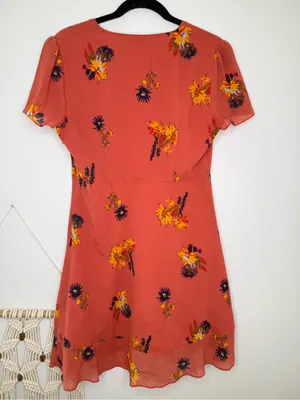 Madewell Dress Posy Cactus Flower Coral Orange Pink floral print wrap ruffle thumbnail 3