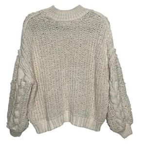POL Chunky Knit Crew Neck Pullover Sweater Cream Size Small thumbnail 2