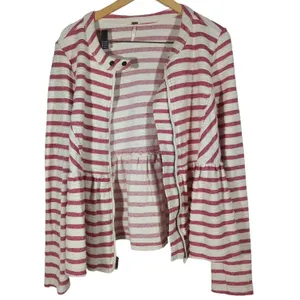Free‎ People Striped Peplum Moto Jacket Womens M Pink White Zip Up thumbnail 3