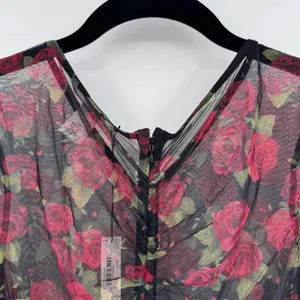 Victoria’s Secret Floral Mesh Ruched Long Sleeve Bodysuit Roses Sheer Gothic XL thumbnail 4