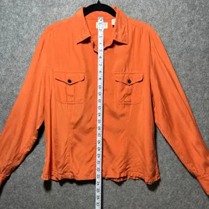 Ann Taylor Loft Orange‎ 100% Silk Button Down Long Sleeve Blouse Large thumbnail 5