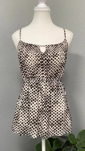 Y2k Old Navy White Brown Polka Dot Tank Top Keyhole Boho Cottagecore Summer thumbnail 1
