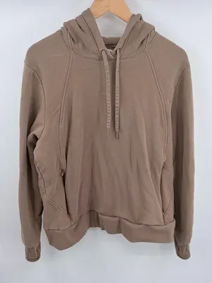 Athleta retro plush revive hoodie tan brown women’s L loungewear comfort thumbnail 1