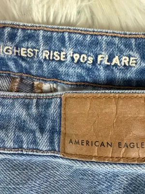 American Eagle Highest Rise 90s Flare Jeans Size 4 Distressed Light Wash thumbnail 4
