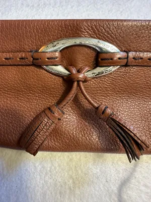 Brighton Leather Bag Shoulder Purse Tasseled Handbag Cross Pebbled Brown Vintage thumbnail 9