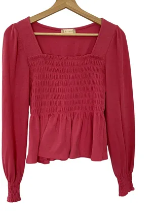 Altar'd State pink boho fairy whimsy cottagecore ruched top puffed sleeves S thumbnail 1