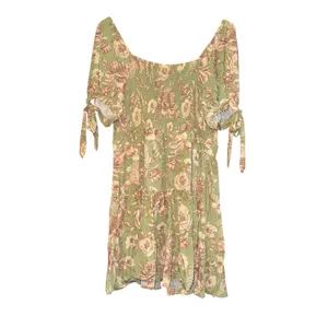 Agua Bendita Target Smocked Floral Puff Tie Sleeve Mini Dress LG‎ Tiered Cottage thumbnail 6
