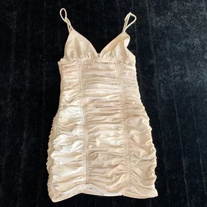 Women's Sky to Moon Cream Beige Bodycon Ruched Mini Dress Small thumbnail 9
