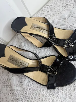 Jimmy Choo Black Patent leather high Heel Slide Sandal Sz 6 thumbnail 3