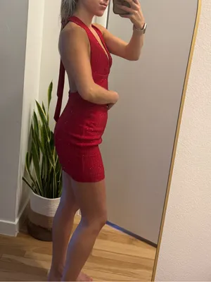 Meshki Seina Vermillion diamente halter mini dress thumbnail 6