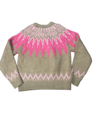 Sundance Beige Fair Isle Crewneck Sweater with Hot Pink & Light Pink Yoke thumbnail 2