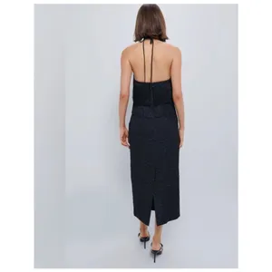 Tuckernuck Hyacinth House Black Halter Fringe Midi Dress Natalie size Small thumbnail 3