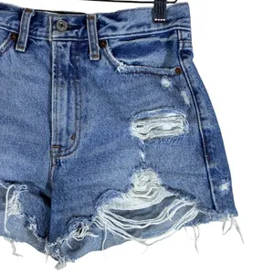 Abercrombie & Fitch Annie High Rise Distressed Denim Shorts Medium Wash Size 24 thumbnail 2