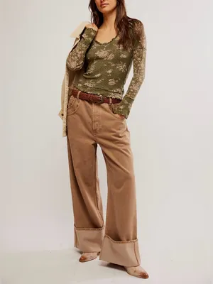 NWOT Free People We The Free Clover Printed Thermal - Army combo - Small thumbnail 3