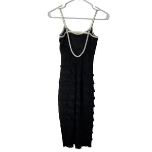 Inspired Hearts Black Tiered Ruffled Sleeveless Maxi Bodycon Sheath Dress Sz XS thumbnail 2