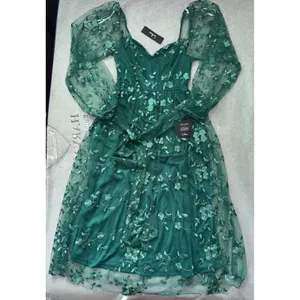 Lulus Darling‎ Charisma Emerald Mesh Embroidered Midi Dress Size Small NWT thumbnail 3
