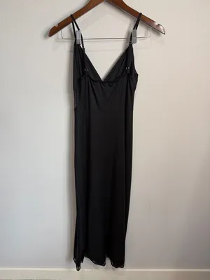 Cider Black Full Length Silky Slip Dress Size S thumbnail 3