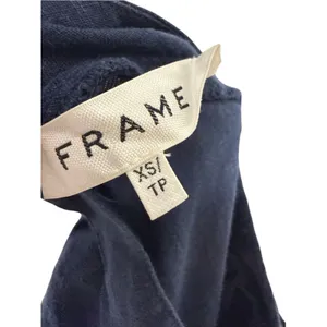 Frame Navy Linen Scallop Mock Neck Flounce Ruffle A-Line Flare Mini Dress XS thumbnail 11