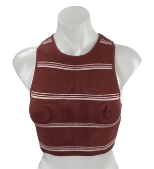 Aritzia Babaton Brown Striped Sculpt High Neck Sleeveless Tank Crop Top Size S thumbnail 1