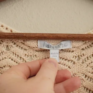 Vintage dELiA's XS Knit Top Beige Tan Pointelle Crochet Short Sleeve Shirt 90s thumbnail 4