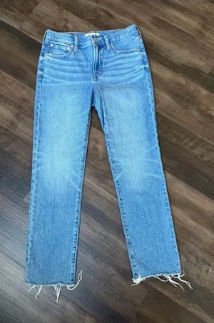 Madewell Light Blue Straight-Leg Jeans with Raw Hem thumbnail 1