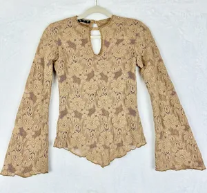 Vintage 579 Y2K Lace Mesh Jewelled Bell Sleeve Top Size XS Keyhole Fairy thumbnail 1