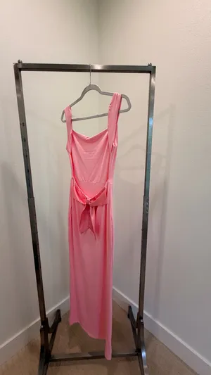 SHEIN Pink Solid Knit Sleeveless Cowl Neck Bow Strap Stretch Maxi Dress S thumbnail 4