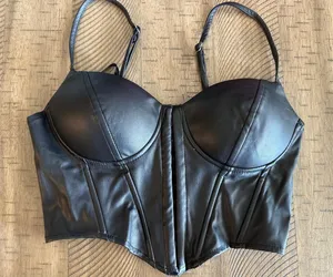 Say What? Black Faux Leather Bustier Corset Top‎ - Size Medium thumbnail 1