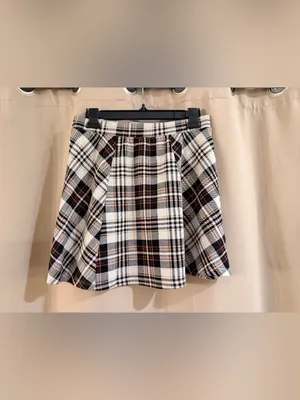 Full Tilt Plaid A-Line Skirt in Cream and Black thumbnail 2