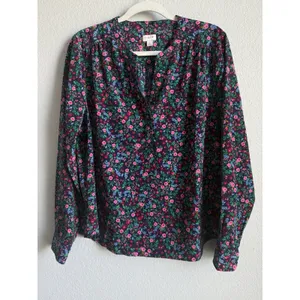 J.Crew Floral Popover Placket Blouse L Whimsygoth Cottagecore Dark Romantic Top thumbnail 3
