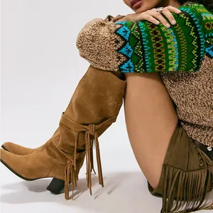 NWOB Free People Fast Lane Fringe Suede Boots - Sand Tan - Size 11 thumbnail 2