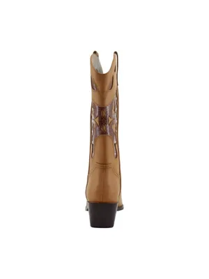 NWT Madden Girl Faux Leather Stud Pointed Toe Western Boots Natural Brown 8M thumbnail 4