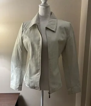 Juliano Gelin Leather Jacket Women’s Size M White Full-Zip With Front Pockets thumbnail 1