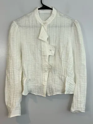 Love Binetti White Button Front Peasant Peplum Boho Blouse Medium FLAW thumbnail 1