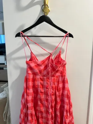 FREE PEOPLE Via Gingham Cotton Seersucker Sundress Red Combo Everly Small NWT thumbnail 9