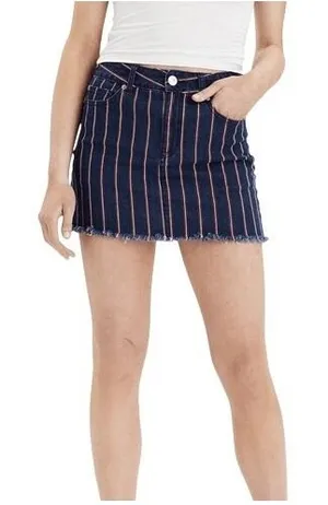 American Eagle Blue and Red Striped High Rise Mini Denim Jean‎ Skirt Size 6 thumbnail 1