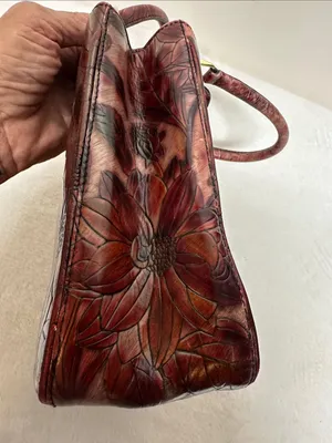 Rare vintage Embossed Brahmin Burgundy Floral Embossed Leather Satchel thumbnail 6