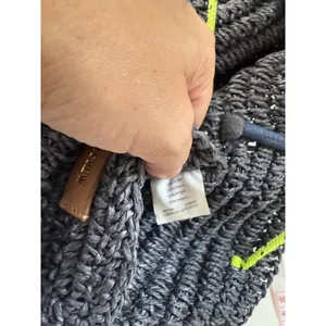 J.Crew‎ Straw Tote Bag Gray Neon Yellow Tassel Rope Handle Shoulder Bag thumbnail 7