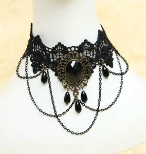 Gothic Black Lace Necklace Collar Choker Retro Vintage Chain, Vampire Halloween thumbnail 6
