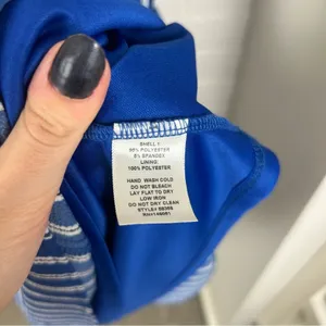 Monteau Blue White Striped Faux Wrap Mini Dress Size L thumbnail 7