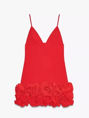 Zara Red Floral Hem mini Dress evening date party cocktail wedding thumbnail 8